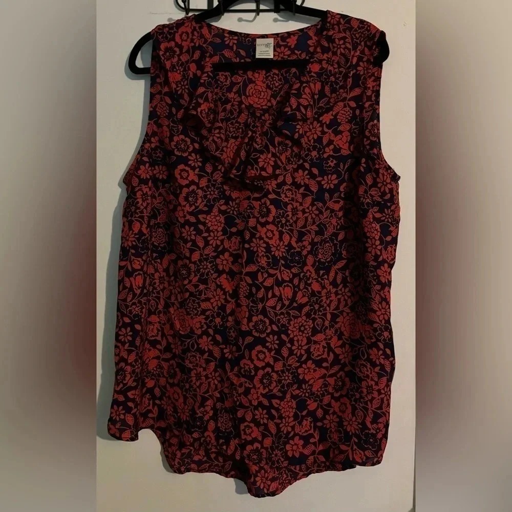 terra & sky Womens Size 0 (14w) Sleeveless Printed Red Blue Woven Floral Blouse